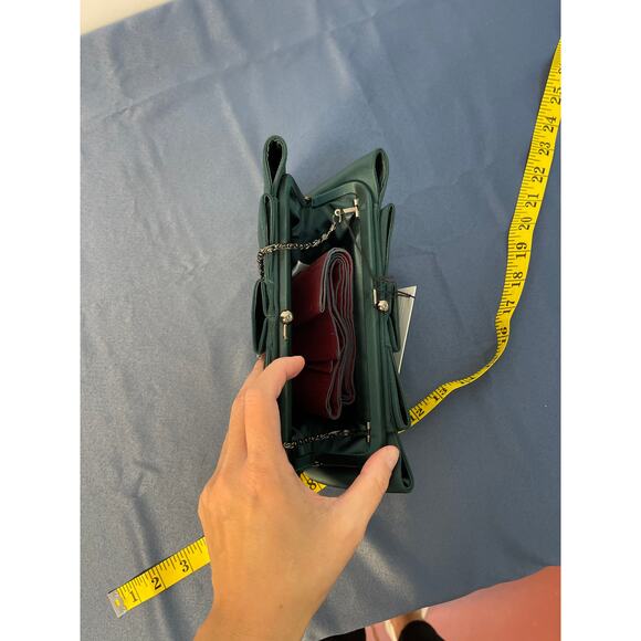 COAST Green Satin Unique Evening Bag Clutch with Chain Shoulder Strap NWT - Picture 12 of 14